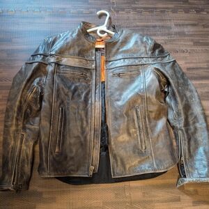 IK Leather brand Men's Brown leather biker jacket size 42 Like New